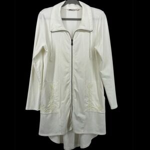 Soft Surroundings Size M Full Zip Up Cardigan Sweater Jacket‎ Tonal Embroidered